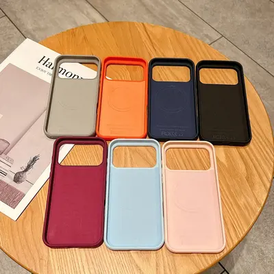 Deri desenli manyetik telefon kılıfı, Apple 17 Pro için kaymaz yumuşak kılıf
