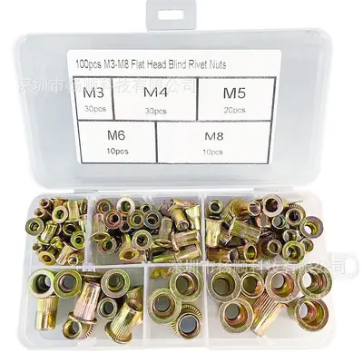 Carbon Steel Zinc-Plated Blind Rivet Nut Set M3-M8, 100 Pcs in Box