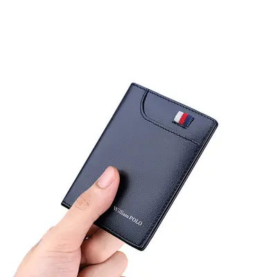 Men's Genuine Leather Ultra-Thin Short Card Holder, Cowhide - 1