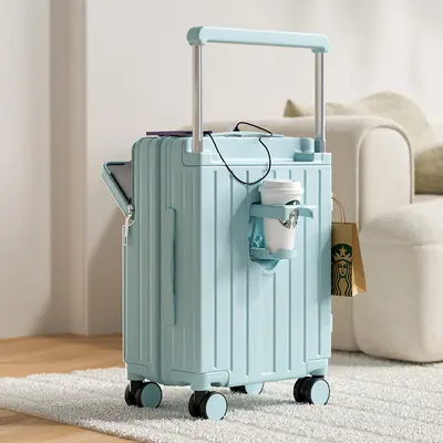 Fabrik-Trolley-Koffer für Damen mit mehreren Funktionen und Vorderöffnung, neues Modell 2024, 20 Zoll Bordgepäck mit Zahlenschloss, Reisekoffer - 10