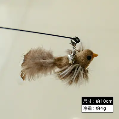 Katzenangel mit simuliertem Vogel, langer Stab, Federersatzkopf - 9