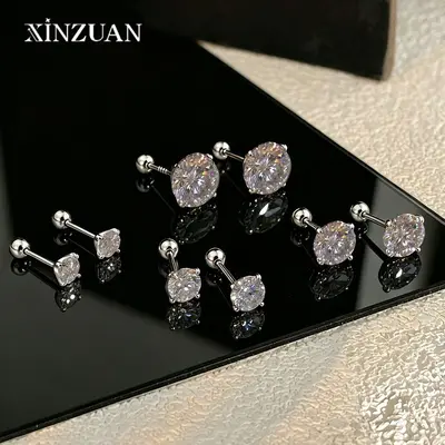 S925 silver moissanite earrings, screw back