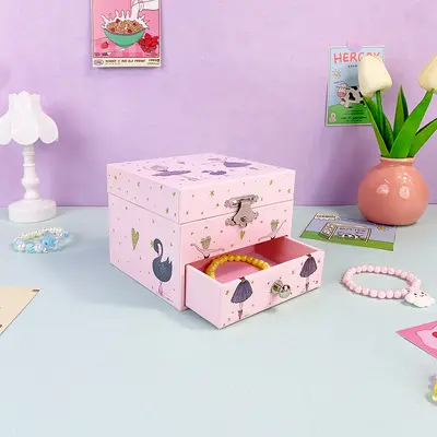 Black Swan Ballerina Drawer Music Box, Small Square Design
