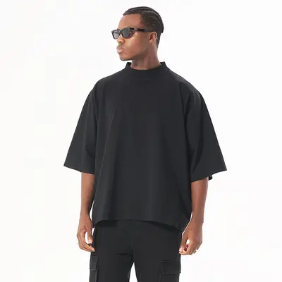 Herren-Streetwear-T-Shirt, 100 % Baumwolle, schwerer Stoff, kleiner Ausschnitt, Boxy-Fit,