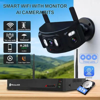 4 kanal Wi-Fi 180° balıkgözü kamera sistemi yapay zeka insan algılama