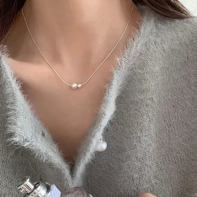 Silberhalskette mit Perle und Saphir, minimalistisch - 7