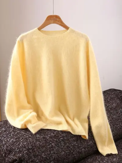 Women's 5% Cashmere Wool Silk Blend Seamless Knit Sweater Autumn - 8