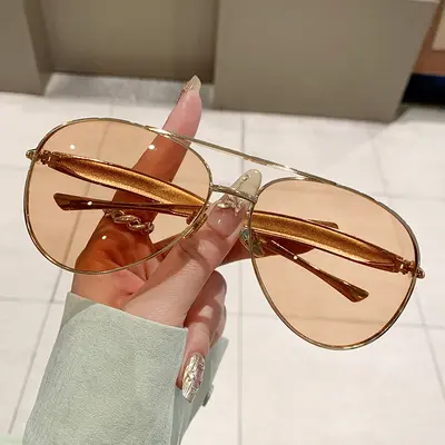 Retro Double-Bridge Metal Sunglasses for Women, Oversized Frame - 4
