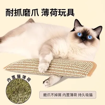 猫玩具猫薄荷抱枕自嗨磨牙耐咬洁牙猫糖果自嗨解闷黄麻猫抓板用 - 1