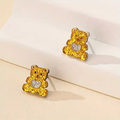 Children's Sequin Small Animal Stud Earrings, Bear, Calf and Heart Designs - 10