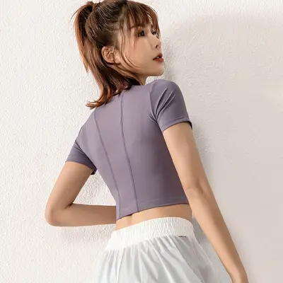 Yoga-Oberteil für Damen, Kurzarm-Crop-Top, schnelltrocknend, atmungsaktiv
