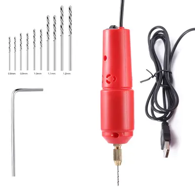 USB electric mini drill set, red - 8