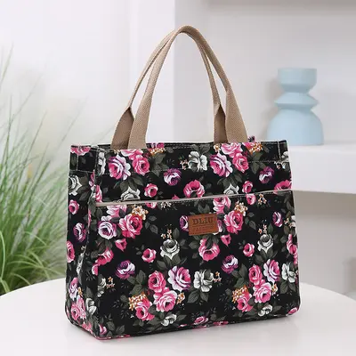 New Portable Canvas Large Bag Office Worker Tote Bag Ethnic Style Bag Large Capacity Document Bag - 7
