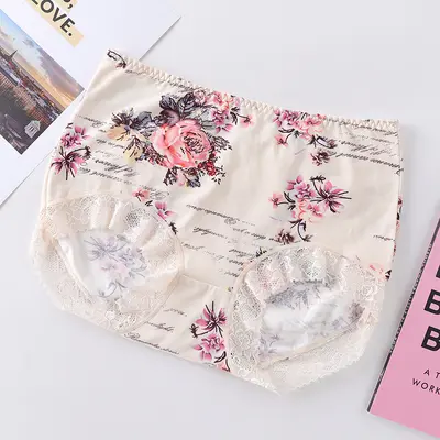 Lace Cotton Women's Seamless Antibacterial Panties, Plus Size - 8