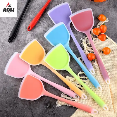 Kalınlaşmış silikon spatula mutfak malzemeleri yüksek sıcaklığa dayanıklı yapışmaz pişirme spatulası ev pişirme silikon Çin spatulası - 10