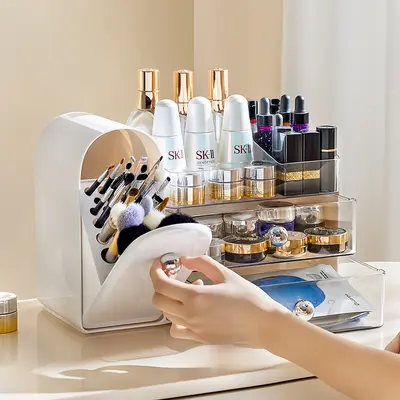 Cosmetics storage box, desktop, drawer-type, dust-proof