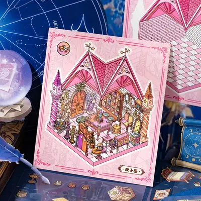 Yuxian Pet Szenen-Sticker-Buch Sternzeichen-Büro 1.0 Lustiges 3D-Miniatur-Szenen-Stillbeschäftigungsbuch für Kinder