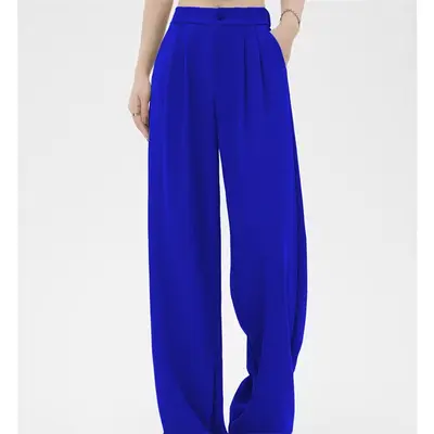 Damen-Anzughose, hohe Taille, locker, gerades Bein, Weitenschnitt
