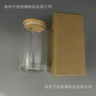 Glasbecher mit Bambusdeckel und Strohhalm, transparent, Mason-Jar-Stil, Sublimations-Cola- - 8
