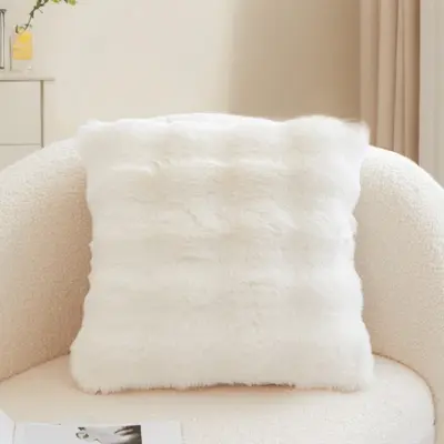 Bubble Rabbit Fur Plush Pillow Cover, Nordic Lumbar Cushion - 7