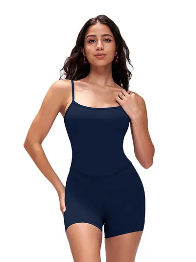 Dar askılı arkası açık kadın yoga tulumu, slim fit spor tek parça - 6