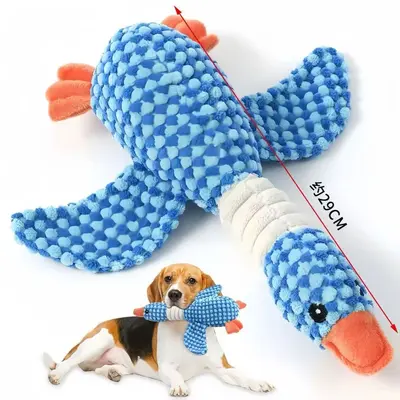 Blue Plush Squeaky Goose Dog Toy, Durable, All Sizes - 7