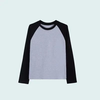 Kadın Düz Kesim Kontrast Raglan Kollu Tişört, Model 5603 - 12