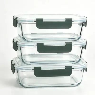 Cross-border heat-resistant transparent food storage container, food-grade lunch box, rectangular high borosilicate glass lunch box, Amazon. - 8