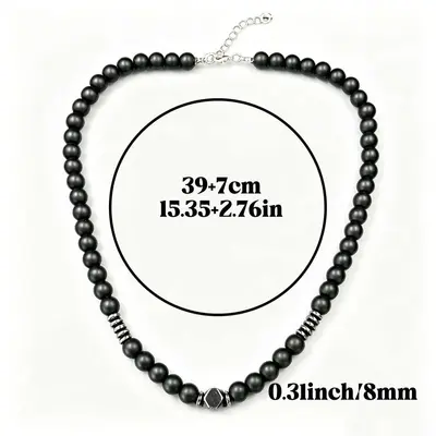 Men's Retro Round Bead Necklace with Lobster Clasp