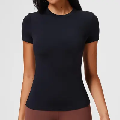 Kadın Omuz Dikişli Spor Tişört, Slim Fit, Nefes Alabilir, Kısa Kollu - 7
