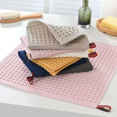 Waffıl desenli pamuklu havlu seti, ev kullanımı, yumuşak