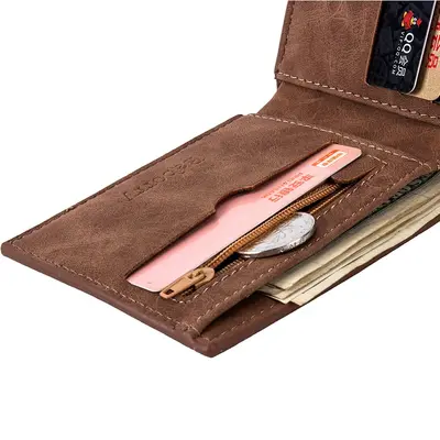 Men's Short Wallet with Coin Pocket and Money Clip - 5
