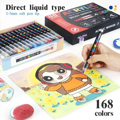 Direct-fill Soft-tip Acrylic Marker Pen 418 Colors Art Drawing Stationery Set for Children DIY Doodling Pen Wholesale - 5