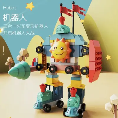 Wangao büyük parçacık yapı taşları bulmaca montajı yaratıcı DIY yapı çok yönlü tren robot yapı taşları çocuk oyuncakları