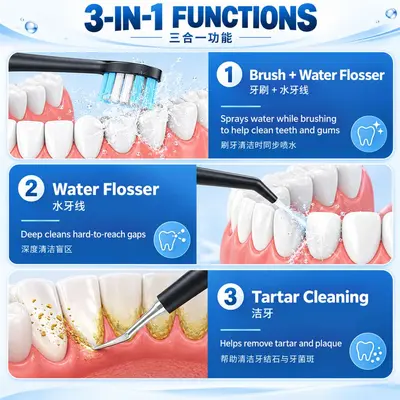 3-in-1 electric toothbrush with sonic wave and water flosser - 3