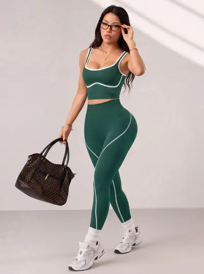 Amazon New Style Yoga Wear Set Striped Yoga Pants Women Quick-Dry Outdoor Sports Pants High Waist Butt-Lifting Yoga - 11