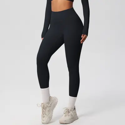 Solid Color Long-Sleeve Slim-Fit Fitness Pants Set, Skin-Friendly and Breathable - 8