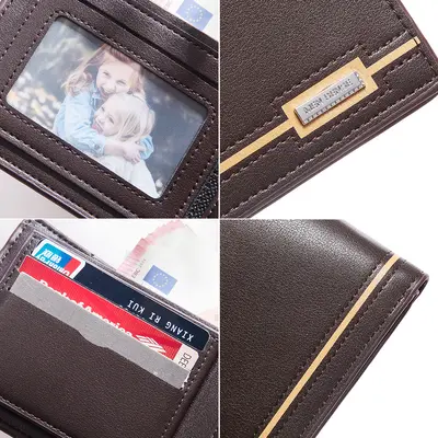 Men's Short Bifold Wallet, PU, Multi-Card Slots, Large Capacity - 3