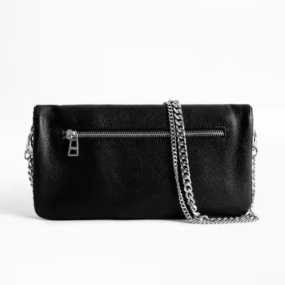 Black PU Vintage Rivet Chain Crossbody Bag - 2