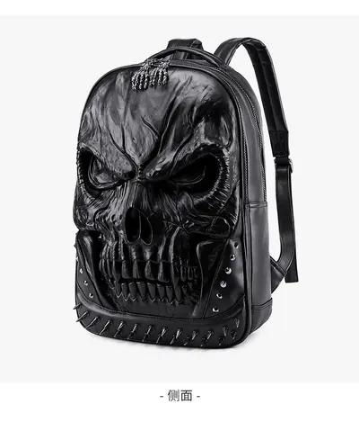 Neuer kreativer weicher Leder-Rucksack, PU-Leder-Rucksack mit Totenkopfmotiv, modischer Stereo-Rucksack für Männer und Frauen - 7