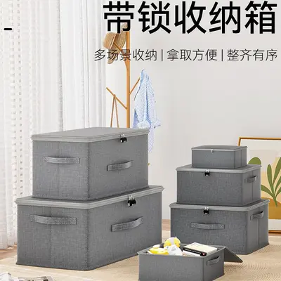 Foldable clothing storage box with lid and password lock - 2
