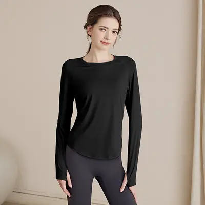 Damen schnelltrocknendes Langarm-Sportoberteil, figurformend, Herbst - 8