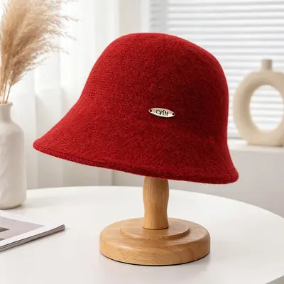 Korean-Style Wool Blend Fisherman Hat for Women, Windproof, Autumn Winter - 7