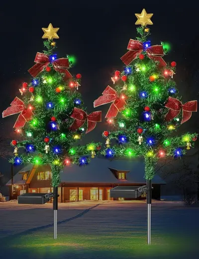 Solar Christmas Cedar Tree Lights, Outdoor Lawn Decoration LED Garden Lamp - 13