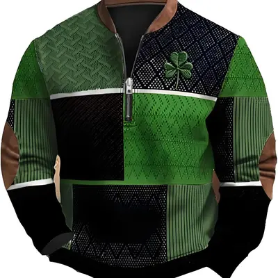 Herren-Sweatshirt mit 3D-Digitaldruck, halber Reißverschluss, sportlich