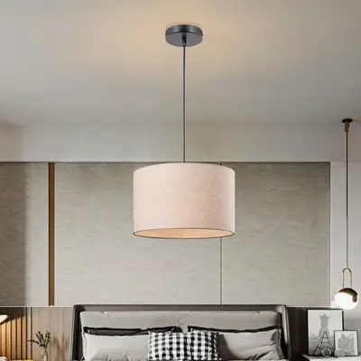 Modern Minimalist Fabric Shade Pendant Light, Linear Single Head