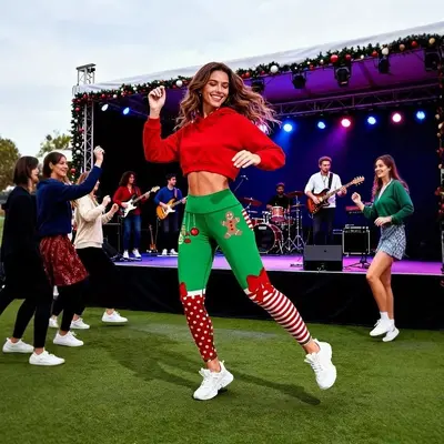 Noel baskılı kadın spor tayt, fitness ve yoga pantolonu