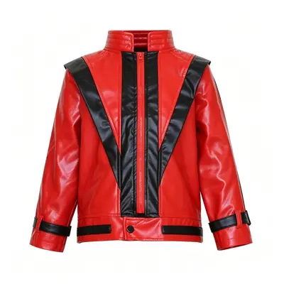 Kids Jackson Thriller Cosplay Set, Red Black Leather Jacket and Pants - 8
