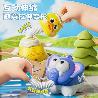 Children's Inertia Car Toy with Straw Pull-Along, Cartoon Duck and Elephant Figures - 4