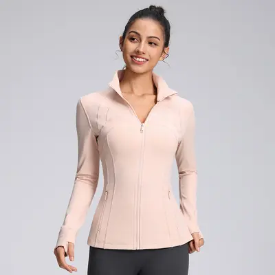 Define women's yoga jacket zip long sleeve stand collar fitted - 11